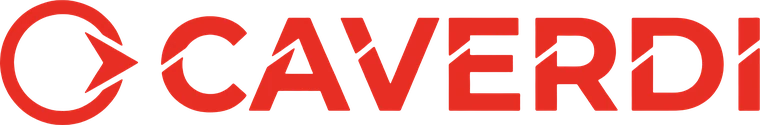 Logotipo de CAVERDI: un anillo abierto con una flecha y el nombre, en rojo; abajo, el isotipo, el nombre en negro y la marca en blanco