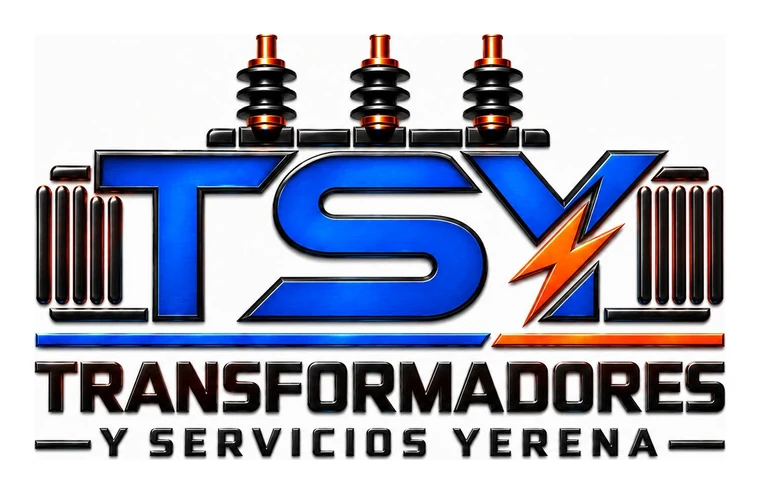 Logotipo anterior de TSY: letras azules con efecto cromado, un rayo naranja y boquillas de transformador